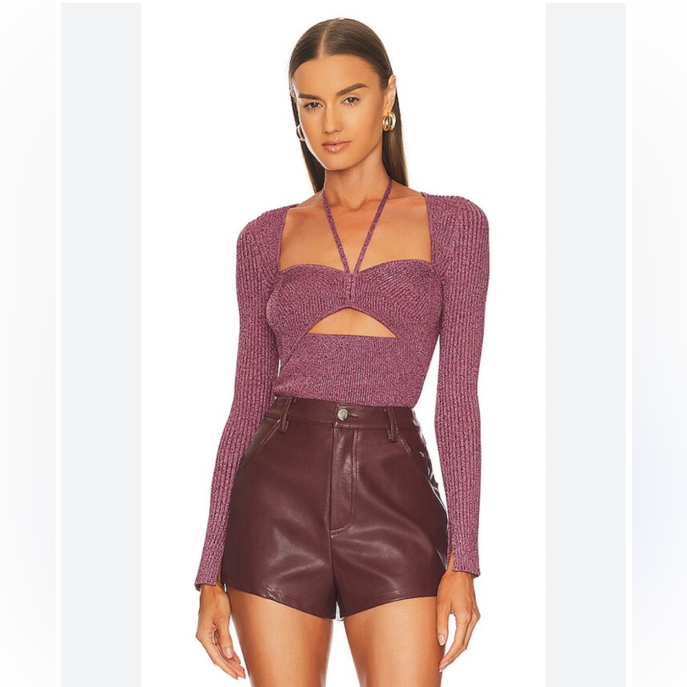 NWT Jonathan Simkhai Alexia Purple Pink Ribbed Cut Out Top